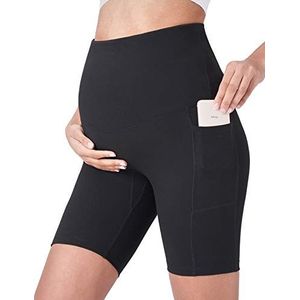 POSHDIVAH Zwangerschaps Yoga Shorts over de buik buik buik zomer workout running actieve korte broek met zakken 5""/8"", Zwart 8 inch, M
