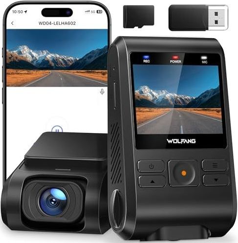WOLFANG Dash Cam - 1440P - Mini WiFi - Met SD Kaart - Nachtzicht - 170° Hoek