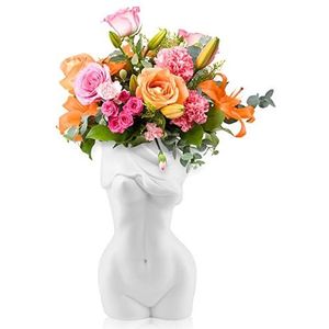 20 cm keramische vaas bloemenvaas moderne kunst tafelvaas lichaam vaas voor pampasgras, planten, woondecoratie, slaapkamer, woonkamer, tafelopzetstukken, kantoor, bureau, decoratie en cadeau (wit)