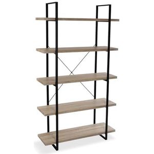 Versa Helsinki Meubel voor de Woonkamer, Bijzetmeubel, Organisatiekast met 5 planken, Afmetingen (H x L x B) 179 x 100 x 33 cm, Hout en Metaal, Kleur Bruin