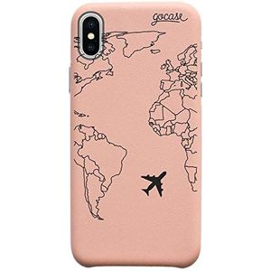 Gocase Royal Rose World Map Lines hoes | compatibel met iPhone XS Max | transparant met print | siliconen doorzichtige TPU beschermhoes krasbestendig telefoonhoes | wereldkaart