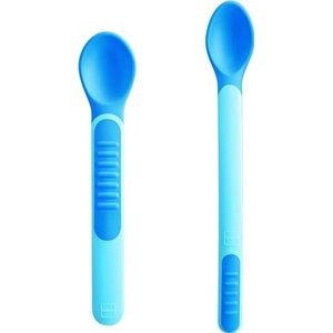 MAM Heat Sensitive Spoons & Cover, eetbestek, kleurverandering door hitte, met bestekzak, lichtblauw
