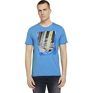 TOM TAILOR Uomini T-shirt met print van biologisch katoen 1025982, 16028 - Aquarius Turquoise, S