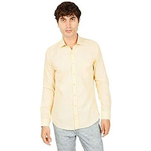 Bonamaison Men's Comfort Fit shirt met lange mouwen button down shirt, geel, standaard