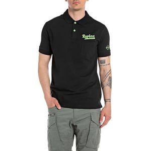 Replay Poloshirt voor heren, korte mouwen, regular fit, 098 Black, XL