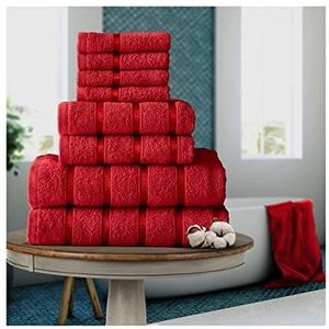 FAIRWAYUK 8-delige handdoeken balenset voor badkamer, ultrazachte premium kwaliteit waterabsorberende handdoek cadeausets, 100% Egyptisch katoen, 4x gezicht 2x hand 2x badhanddoeken, rood