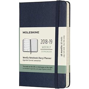 Moleskine Wochen Notizkalender, 18 Monate, 2018/2019, Pocket/A6, Hard Cover, Saphir