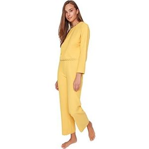 Trendyol Dames Dames Effen gebreide pyjamaset, geel, XL (Pack van 2), Geel, XL