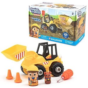 Learning Resources Design & Drill Bolt Buddies bulldozer, speelgoed met beweegbare bulldozer en schroevendraaier, STEM-speelgoed voor peuters en kleuters, leeftijd 3+