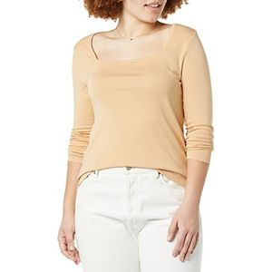 Amazon Essentials Dames slim fit T-shirt met lange mouwen en vierkante hals, licht camel, M