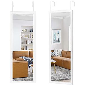 NeuType 110 x 40 cm deurspiegel wandspiegel deurspiegel met ophanghaak spiegel om op te hangen full-body spiegel van de deur hangend of aan de muur gemonteerd wit (geen standaard)
