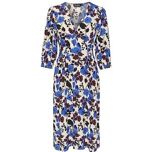 Soaked In Luxury Damesjurk 3/4 mouwen met knielengte tying riem V-hals, Sandshell Graphic Flower, M