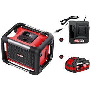 KS TOOLS - 100172F-A1 - Krachtige Bluetooth-luidspreker - Netvoeding of lithium-ionbatterij - Bouwplaatsradio - Eenvoudige oplader en 4A batterij inbegrepen