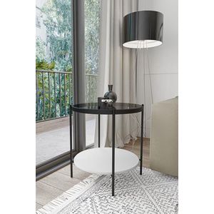 Hanah Home Stijlvolle zijtafel met getemperd glazen top, Fume & White, 55 x 50 x 55 cm, duurzaam MDF en metalen frame, perfect voor moderne woonruimtes