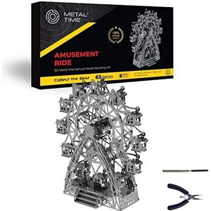 METAL-TIME AMUSEMENT RIDE, reuzenradmodel, metalen modelset, 3D-puzzelbouwknutsels voor volwassenen en kinderen, roestvrijstalen doe-het-zelf-constructie met gereedschapskist, 63-stukken.