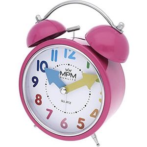 MPM Quality Design wekker, roze/kleurrijke cijfers, luid alarm, kleurrijke cijfers en wijzers, nachtlampje, moderne decoratie voor slaapkamer, wekt zelfs de grootste slapers