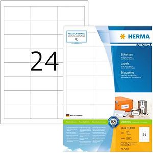 HERMA 4262 universele etiketten A4 klein (64,6 x 33,8 mm, 100 velle, papier, mat) zelfklevend, bedrukbaar, permanente klevende adreslabels, 2400 etiketten voor printer, wit