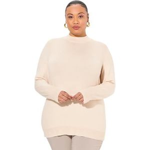 Ulla Popken Damestrui, grote maten, plus size, opstaande kraag, lange mouwen, geribbelde manchetten, Natuurlijke melange, 42/44 NL