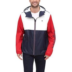 Tommy Hilfiger Regenjas voor heren, kleurgeblokkeerd logo, Midnight/Ice/Red Colorblock, M