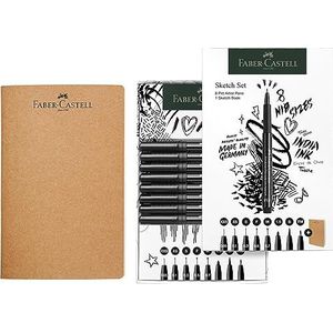 Faber-Castell 267102 Schetsset, 9-delig, met schetsboek en inktstiften Pitt Artist Pen