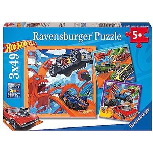 Ravensburger - Hot Wheels puzzel, collectie 3x49, 3 puzzels met 49 delen, aanbevolen leeftijd 5+ jaar