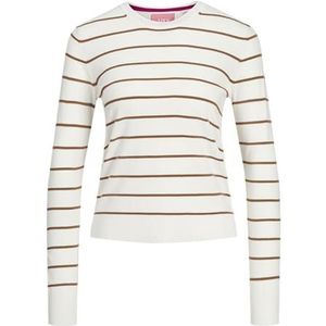 JXCARA Comfy Stripe Crew Neck Knit SN, Cloud Dancer/Stripes:/Geroosterde Kokosnoot, XL