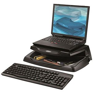 Aidata 73111 Standaard voor monitor/notebook, met opbergvak, zwart