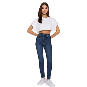 Trendyol Skinny jeansbroek met hoge taille voor dames, Donkerblauw, 60