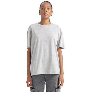 DeFacto Dames T-shirt - Klassiek basic oversized shirt voor dames - comfortabel T-shirt voor vrouwen, gemengd grijs, XL
