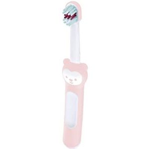 MAM Baby's Brush in set van 2, babytandenborstel met kort handvat om makkelijk vast te houden, kindertandenborstel voor zachte gebitsreiniging, 6+ maanden, roze
