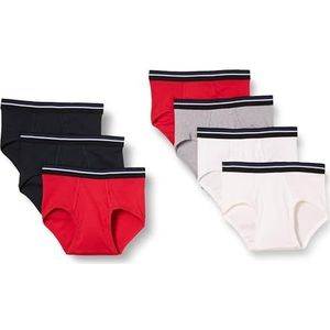 Amazon Essentials Men's Katoenen onderbroeken zonder labels, Pack of 7, Grijs/Rood/Wit, M