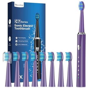 Sonic Elektrische tandenborstel met 8 opzetborstels, 120 dagen gebruik met 3 uur snel opladen, 5 modi met 2 minuten timer
