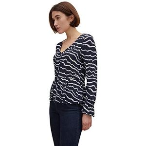 TOM TAILOR Denim Dames T-shirt blouse met volant 1030176, 28945 - Navy Structure Print, XS