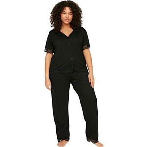 Trendyol Vrouwen Polka Dot Knit Shirt Broek Plus Size Pajama Set pyjama (1 stuks), Zwart, 4XL Stor