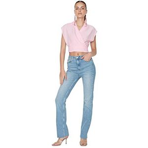 TRENDYOL Damestrui met hoge tailleband, rechte pijpen, flared jeans, Hellblau, 38