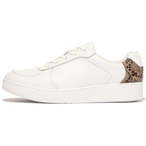 Fitflop Vrouwen Rally Snakeprint-backtab lederen paneel sneakers schoen, Urban White Classic Beige, 36 EU