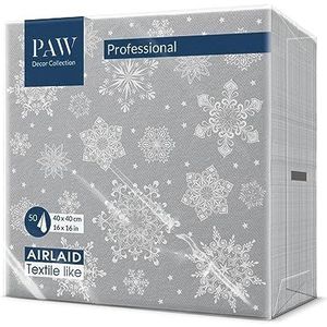 PAW - Airlaid Servetten (40 x 40 cm) | 50 Stuks | Gedrukt met Inkt op Waterbasis | Creëer de Kerstsfeer | Voor een Vrolijke Kerst en Winter Wonderland Kerstfeest | Kleur: Snowflakes silver