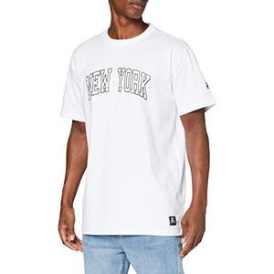 STARTER BLACK LABEL Heren T-shirt met New York print, logo borduurwerk, patch op de zoom, mannenshirt van katoen, verkrijgbaar in zwart en wit, maat XS tot XXL, wit, XXL