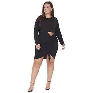 Trendyol Vrouwen Vrouw Getailleerde Bodycon Staande Kraag Gebreide Jurk, Zwart, XL