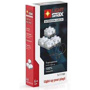 Light STAX Verlengkabel, compatibel met het STAX-systeem en alle bekende bouwsteenmerken, 50 cm verlengkabel, 4 STAX bouwstenen 2 x 2 (transparant)
