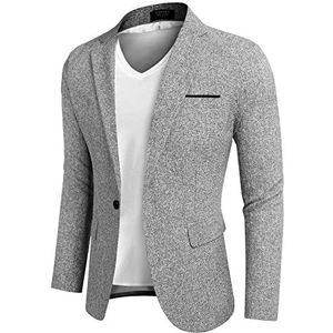 Coofandy Casual blazer voor heren, paisley-jacks, retropak, jacquard, bloemenprint, één knoop, stijlvolle jassen, chic, Tuxedo, dinerjack, 2 - lichtgrijs, L