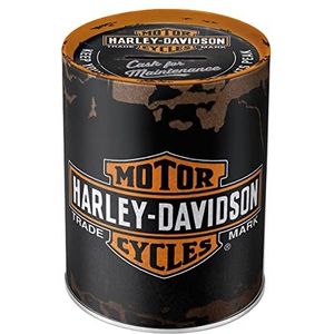 Nostalgic-Art Retro Spaarpot, Harley-Davidson – Genuine Logo – Geschenkidee voor motorfans, Spaarvarken in metaal, Vintage Spaarblik, 1 l