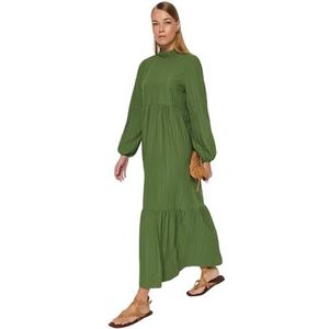Trendyol Dames Hijab Kleding Maxi A-lijn Relaxed Fit Woven Modest Dress, groen, 38