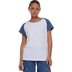 Urban Classics Ladies T-shirt Contrast Raglan Tee, casual T-shirt voor vrouwen, regular fit, verkrijgbaar in vele kleuren, maten XS-5XL, wit/vintage blauw, 4XL