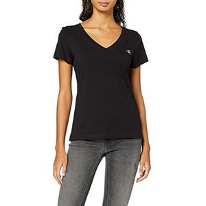 Calvin Klein Jeans Dames Ck Embroidery Stretch V-hals T-shirt, Ck Black, XS