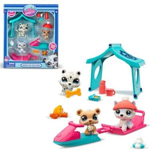 BANDAI - Littlest Pet Shop - Pack Set Sneeuw Dag 3 Dieren en Accessoires - Pet Shop LPS Husky, Beer, Luipaard - Speelgoedset met schattige mini dierfiguren - Speelgoed voor kinderen vanaf 4 jaar