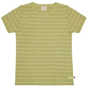 loud + proud Uniseks kinderstrepen met linnen, GOTS-gecertificeerd T-shirt, Avocado., 146/152 cm