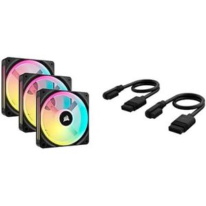 CORSAIR iCUE LINK QX120 RGB 120mm Magnetische Koepel RGB Ventilator - Startpakket - Zwart & CORSAIR iCUE LINK Slank Kabels - 200mm Recht/Slank 90° - Zwart