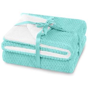 AmeliaHome Deken 170x210 cm delicate stiksels Sherpa lamsvel look woondeken Shleepy turquoise