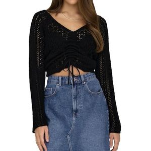 ONLY Gebreide damestrui, normale pasvorm, ronde hals, pullover, zwart, M